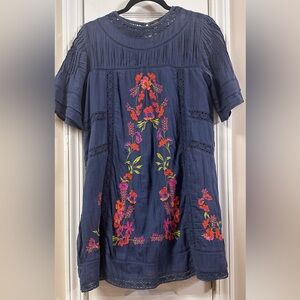 Free People Perfectly Victorian Embroidered Floral Dress navy 
Boho (mix22)